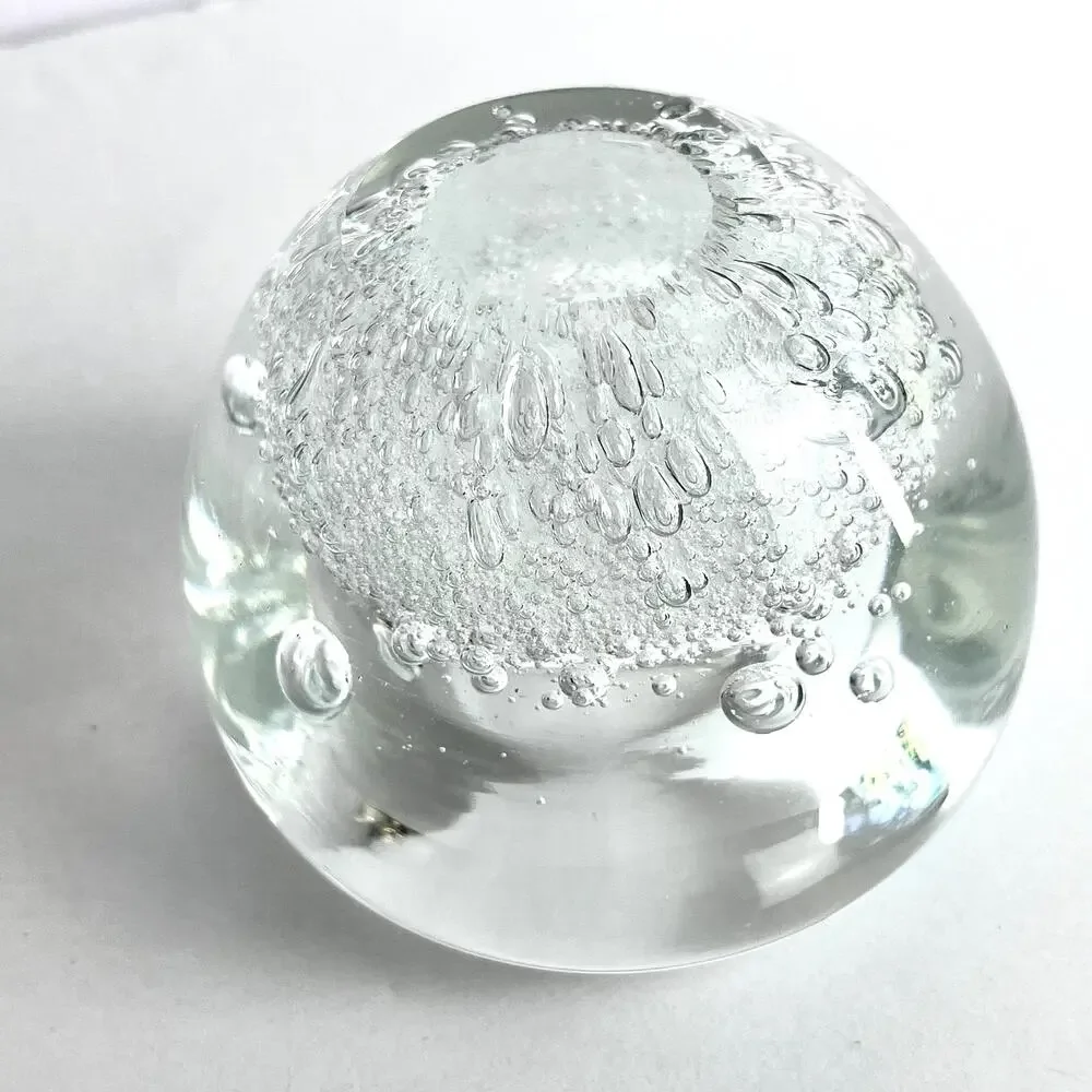 Hand Blown Clear Art Glass Large and Small Bubbles Candle Holder Paperweight